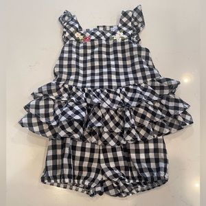 24 Month Mayoral black and white checkered dress with floral embroidery